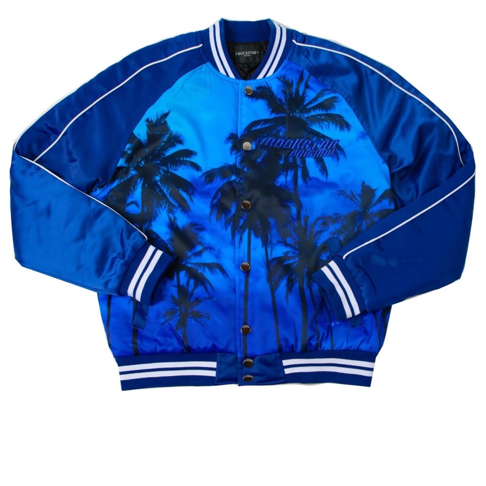Rockstar Original Blue Palm Tree Bomber Jacket